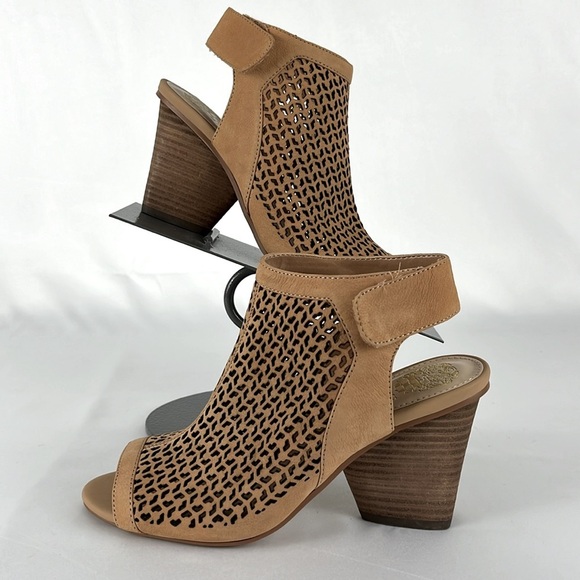 Vince Camuto Nude Leather Peep-Toe Sandal Stacked Heel - Dastana, Sz 7M. - Picture 3 of 13